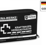 Black first aid kit pouch with white German text and the Malteser logo, labeled Made in Germany in the top-right corner