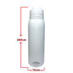 Tall white Olympus thermos with gray flip-top lid; red measurement lines show 260 cm height and 78 cm width.